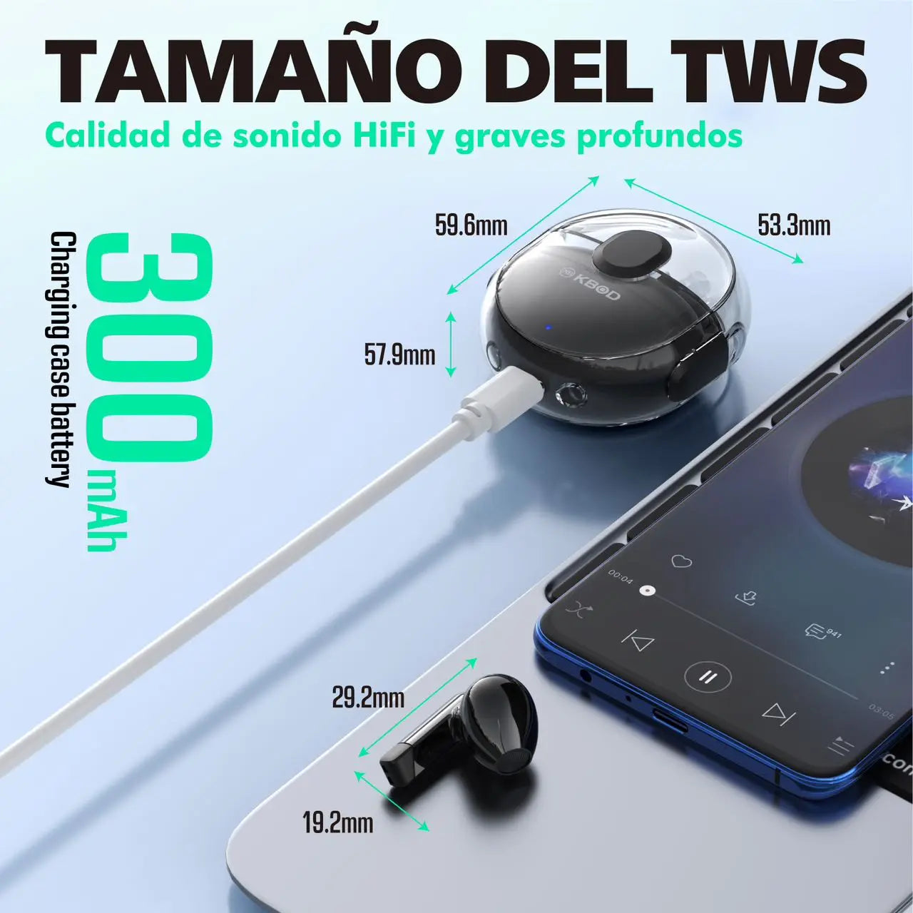 Audífonos Inalámbricos Bluetooth 5.3 Tws Kbod C2 Tipo C ROSH
