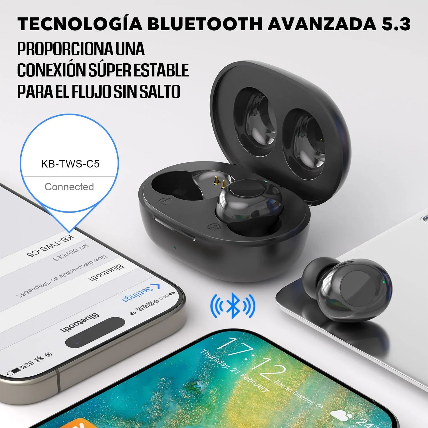 Audífonos Inalámbricos Bluetooth 5.3 Tws Kbod C5 Tipo C ROSH