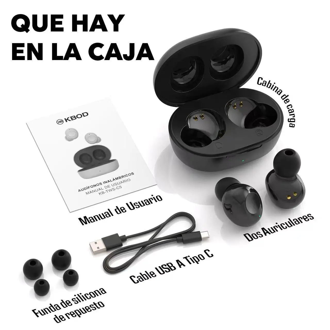 Audífonos Inalámbricos Bluetooth 5.3 Tws Kbod C5 Tipo C ROSH