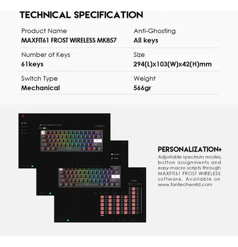Teclado Mecanico Fantech Inalámbrico Frost Mk857 61 Teclas ROSH