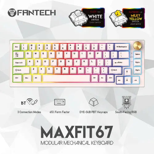 Teclado Mecánico Fantech Inalámbrico Mk858 White Switch ROSH