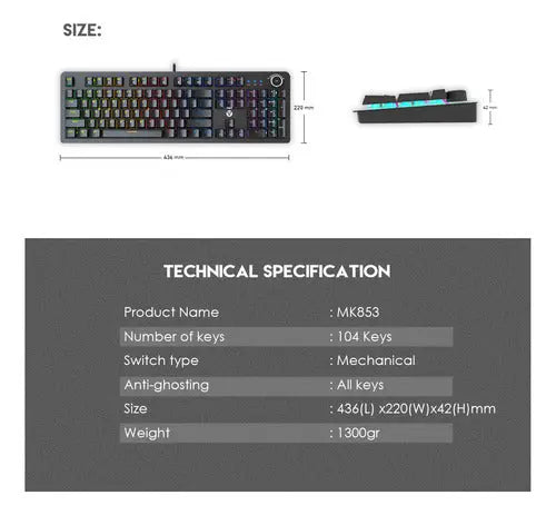 Teclado Mecánico Fantech Mk853 V2 Blue Switch 104 Teclas ROSH