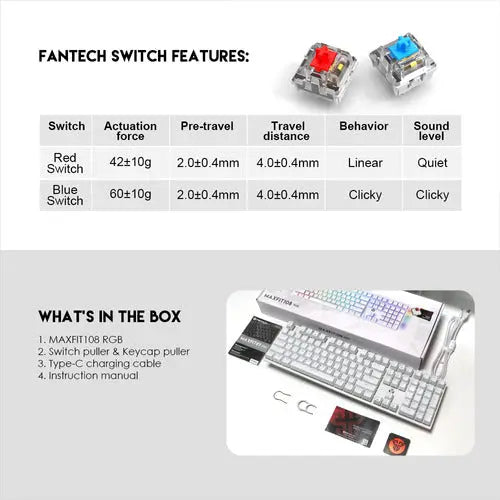 Teclado Mecánico Fantech Mk855 Blue Switch 108 Teclas ROSH