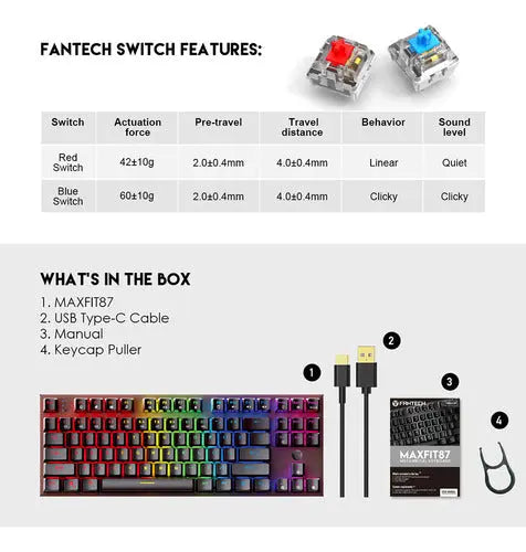 Teclado Mecánico Fantech Mk856 Blue Switch 87 Teclas ROSH