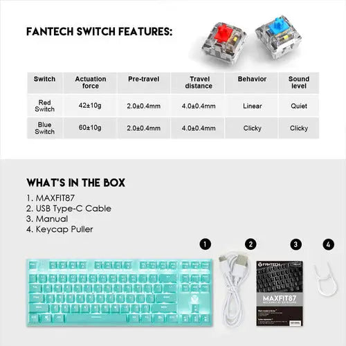 Teclado Mecánico Fantech Mk856 Blue Switch 87 Teclas ROSH