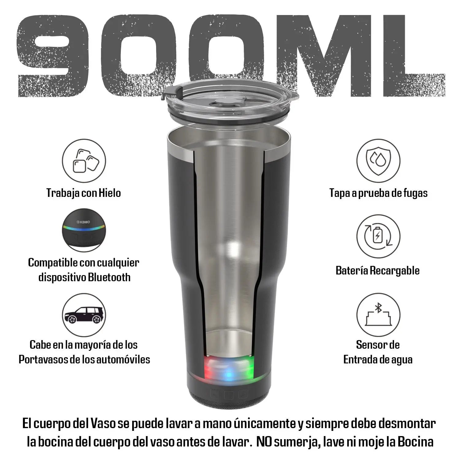 Vaso Térmico 900 Ml Con Bocina Bluetooth Kbod Rad-20431 KBOD